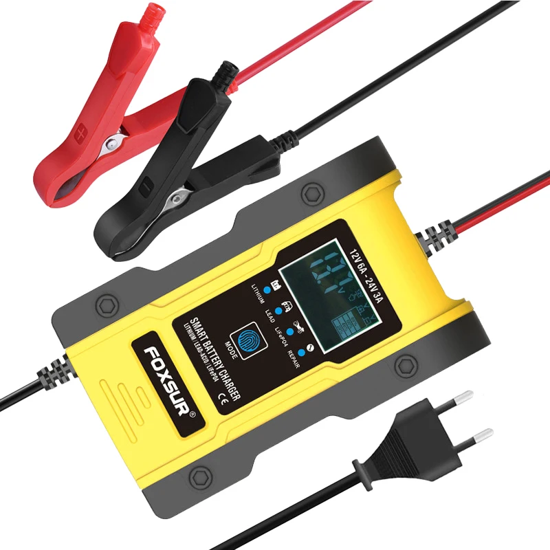 

FOXSUR 12 В/24 В Автомобильное зарядное устройство для аккумуляторов 6A 12,6 в, литиевое зарядное устройство, умное зарядное устройство для аккумул...