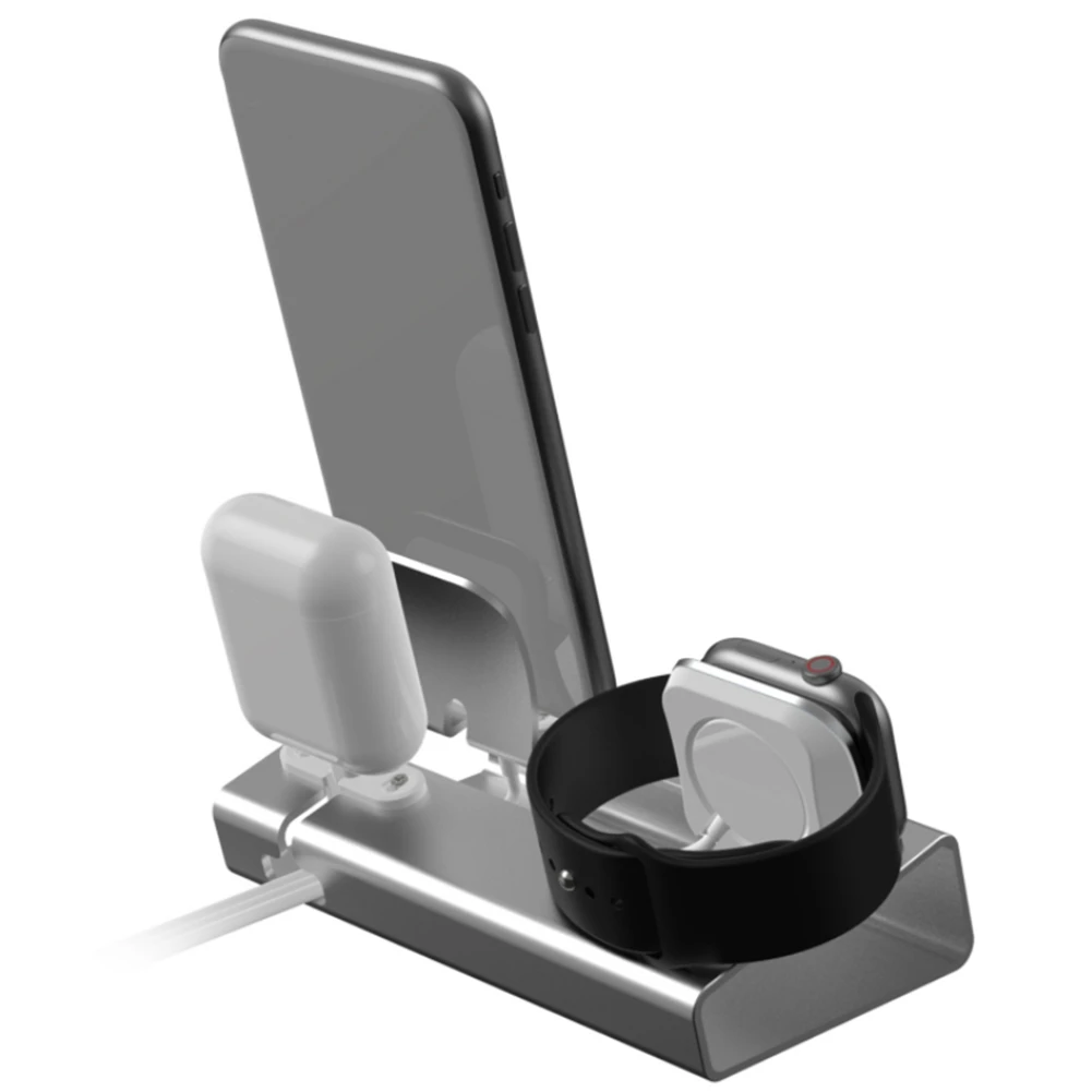 

Aluminum Charger Stand Dock Station for Iwatch 3 in 1 Charging Dock for iPhone Adjustable Rubber Pad Protection