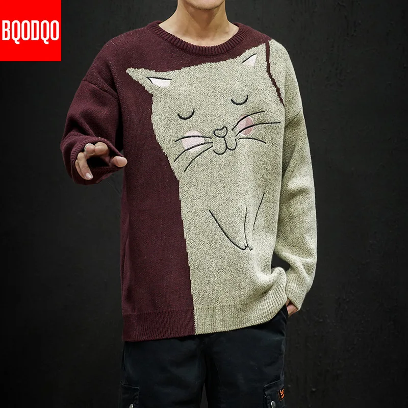 Вязаный джемпер мужской свитер с принтом аниме в стиле хип хоп дизайнерский