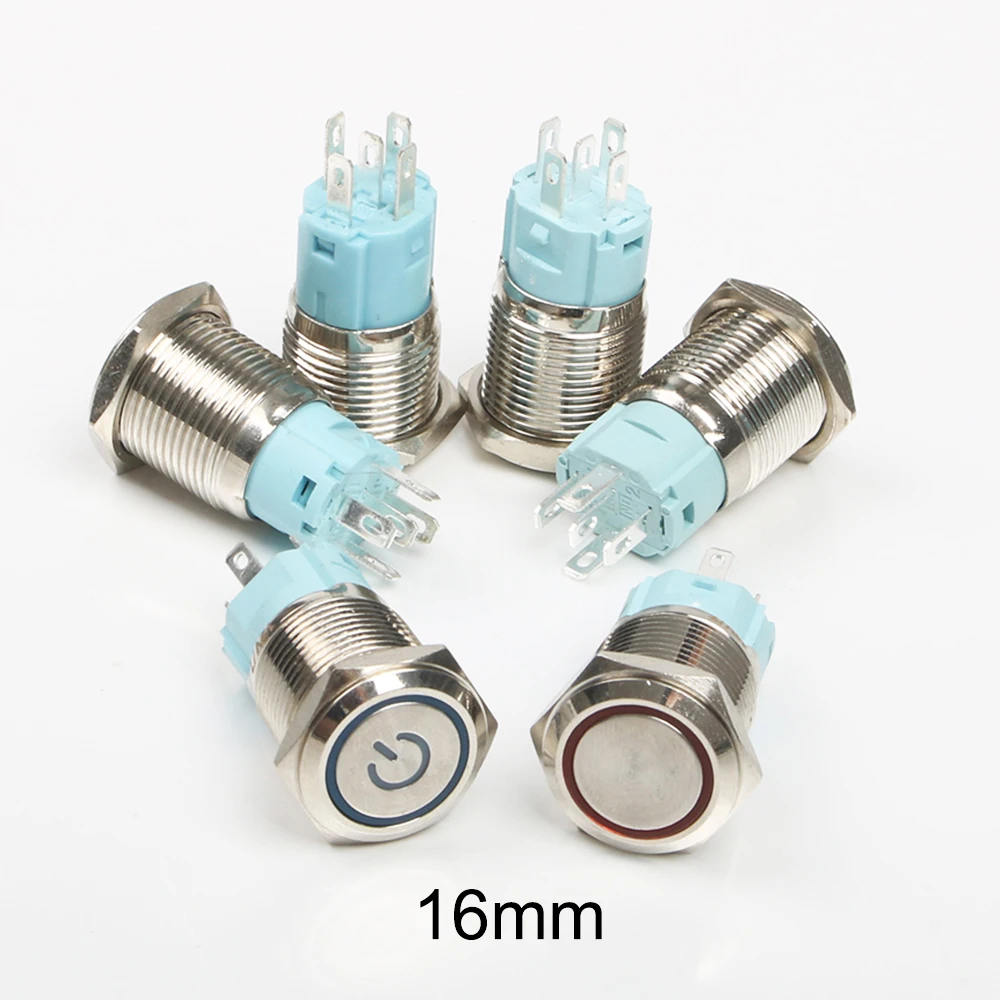 40 шт. 16 мм водонепроницаемый светодиодный металлический кнопочный переключатель
