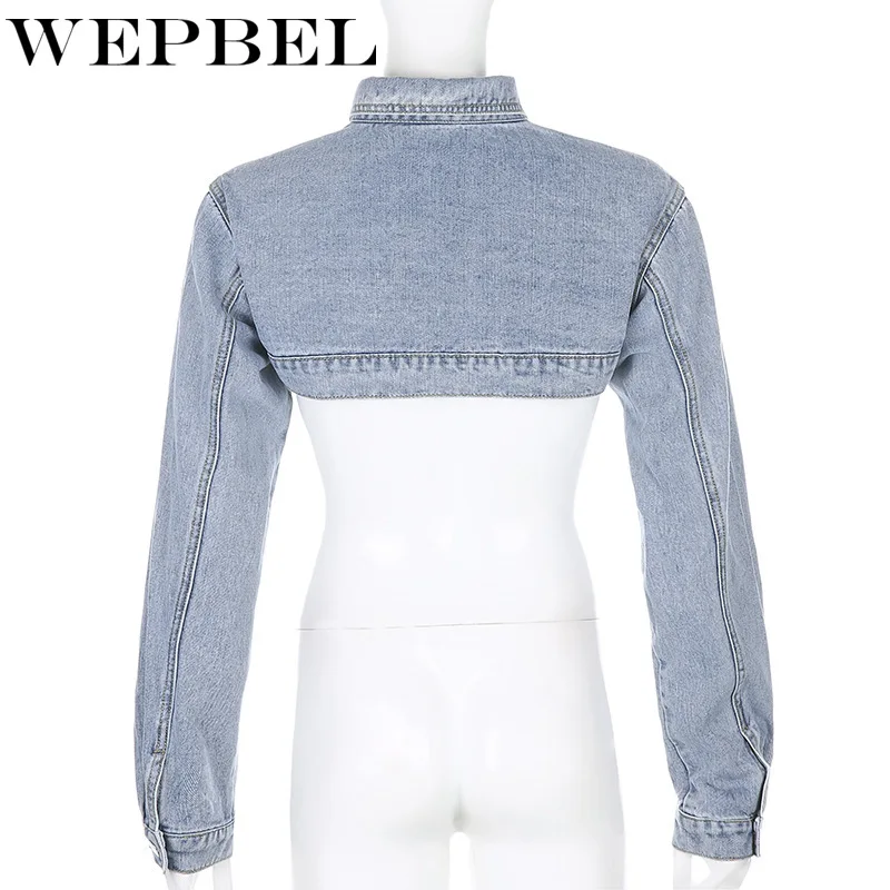 

WEPBEL Women's Fashion Cargo Denim Jackets Casual Long Sleeve Loose Jean Jackets Spring Autumn Women Denim Short Coats