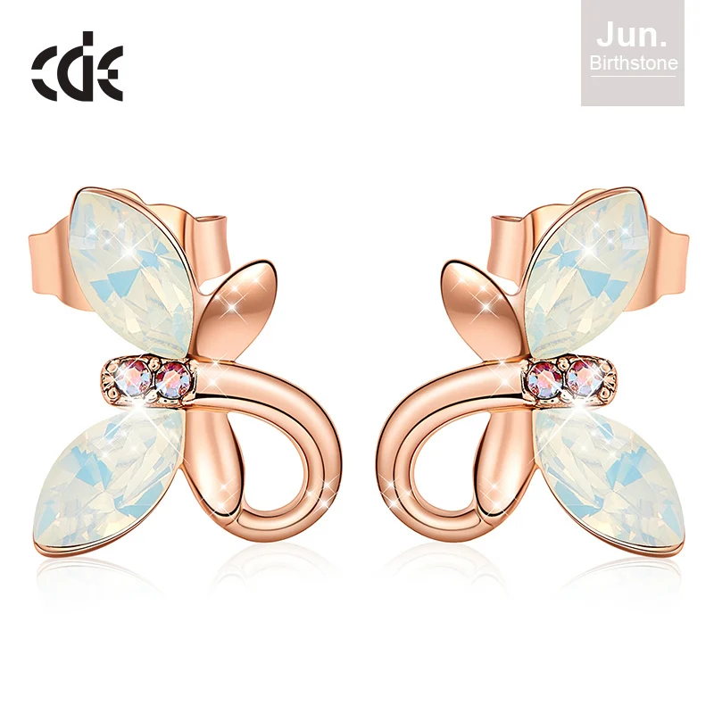 June CDE женские золотые ювелирные серьги, украшенные кристаллами Swarovski, милые серьги-бабочки из розового золота 18 К, модное ювелирное изделие - Цвет камня: June
