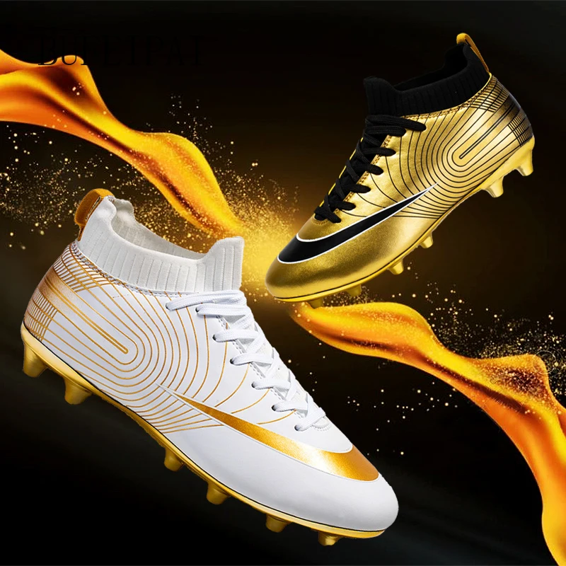 Jual Sepatu Sepak Bola Pria Emas Sepatu Sepak Bola Pergelangan Kaki Tinggi Sepatu Sepak Bola Pria Groud Lembut Sepatu Kaus Kaki Botas De Futbol Latihan Cleat 2020