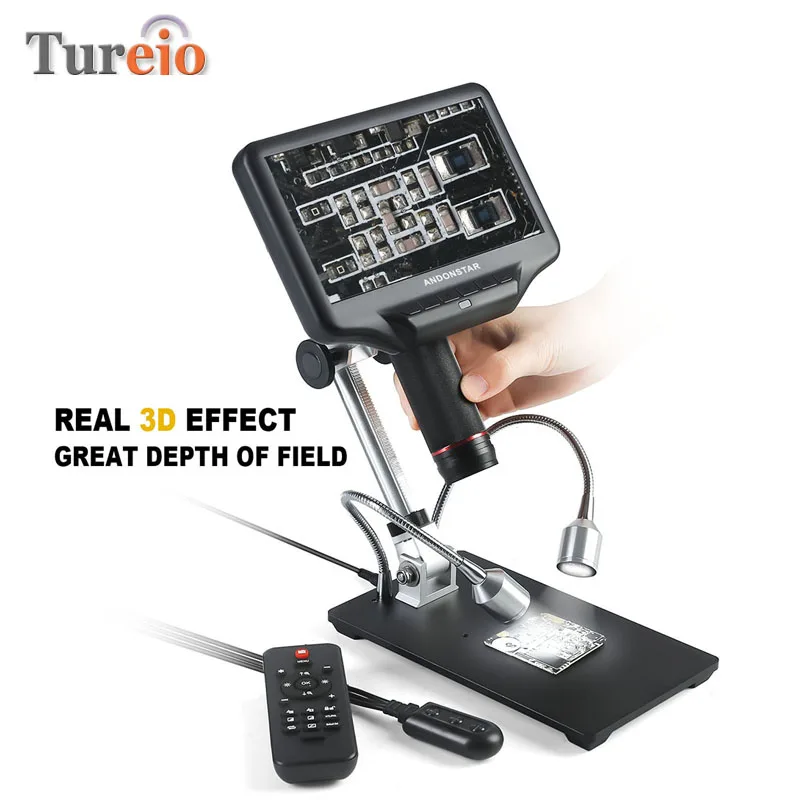 

AD407 Soldering Digital Microscope with 4MP UHD 7 Inch LCD Screen Adjustable Microscopes for Phone Watch Repairing Soldering