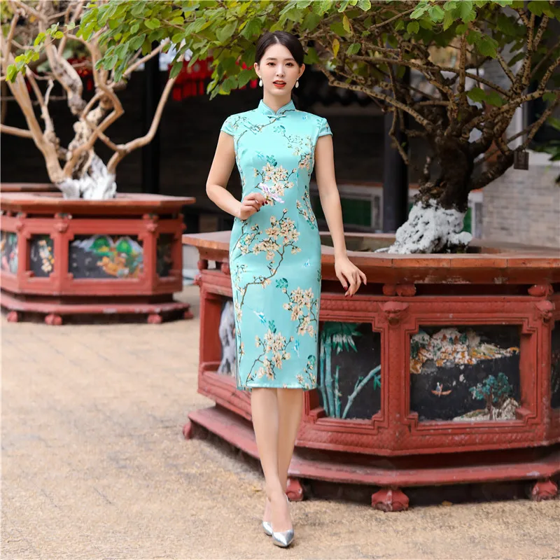 9 стилей традиционный китайский стиль длина до колена Cheongsam Ретро тонкое вечернее