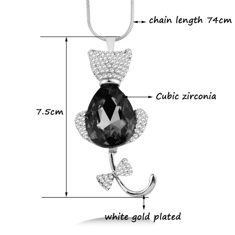 

LEEKER Charm Rhinestone Cat Pendant Necklace Long Chain Women Statement Retro Jewelry 416 LK4