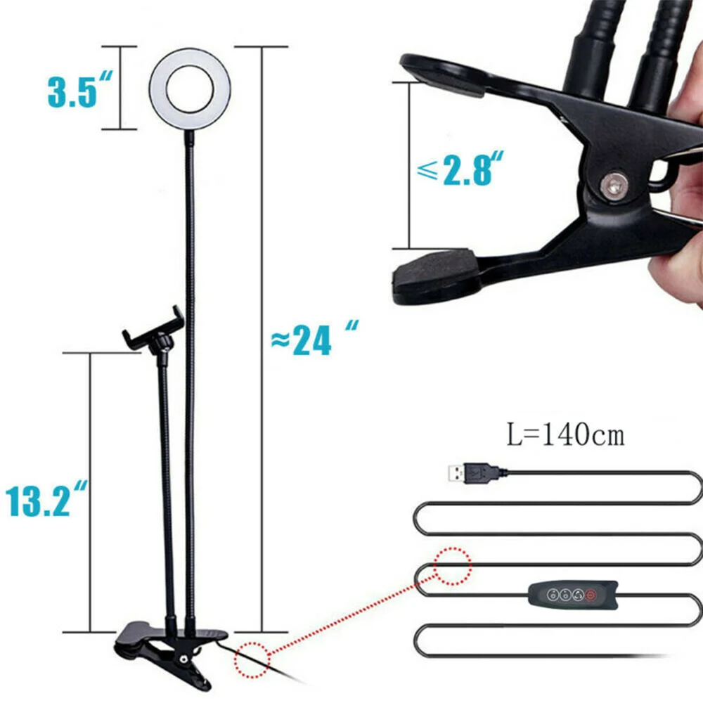 Светодиодный кольцевой светильник для селфи с держателем телефона Гибкая