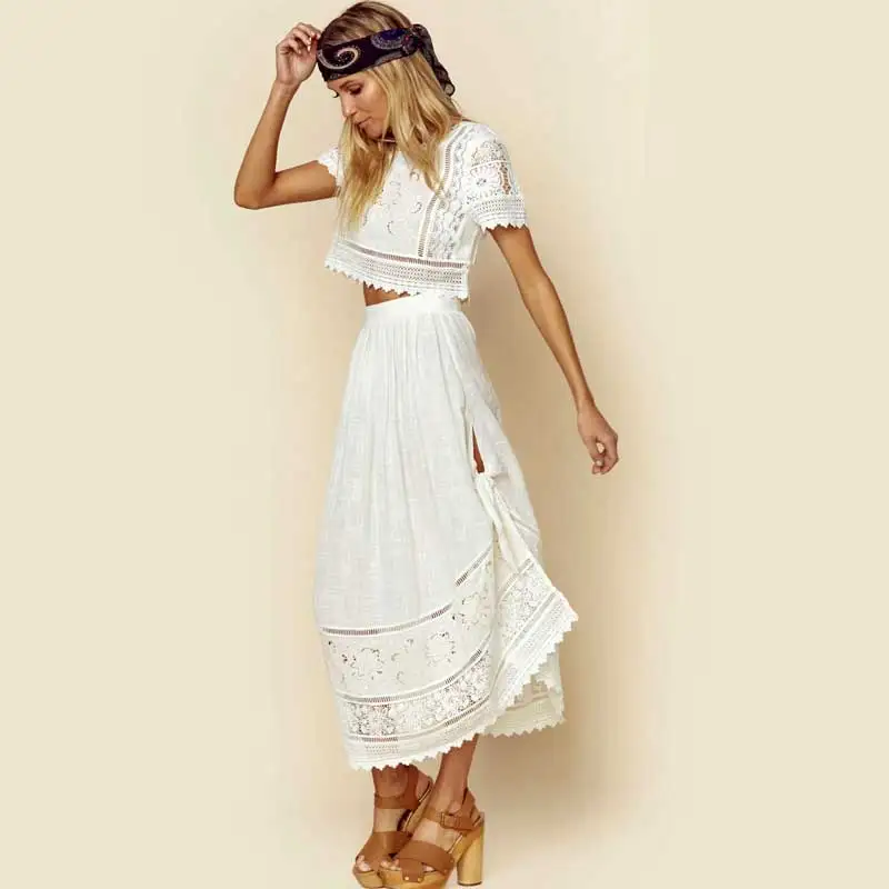 TEELYNN boho/белое платье с цветочной вышивкой; Летние платья; abigail; кружевное платье с завязками и разрезом сбоку; 2 шт.; женские пляжные платья; Gypsy Vestidos