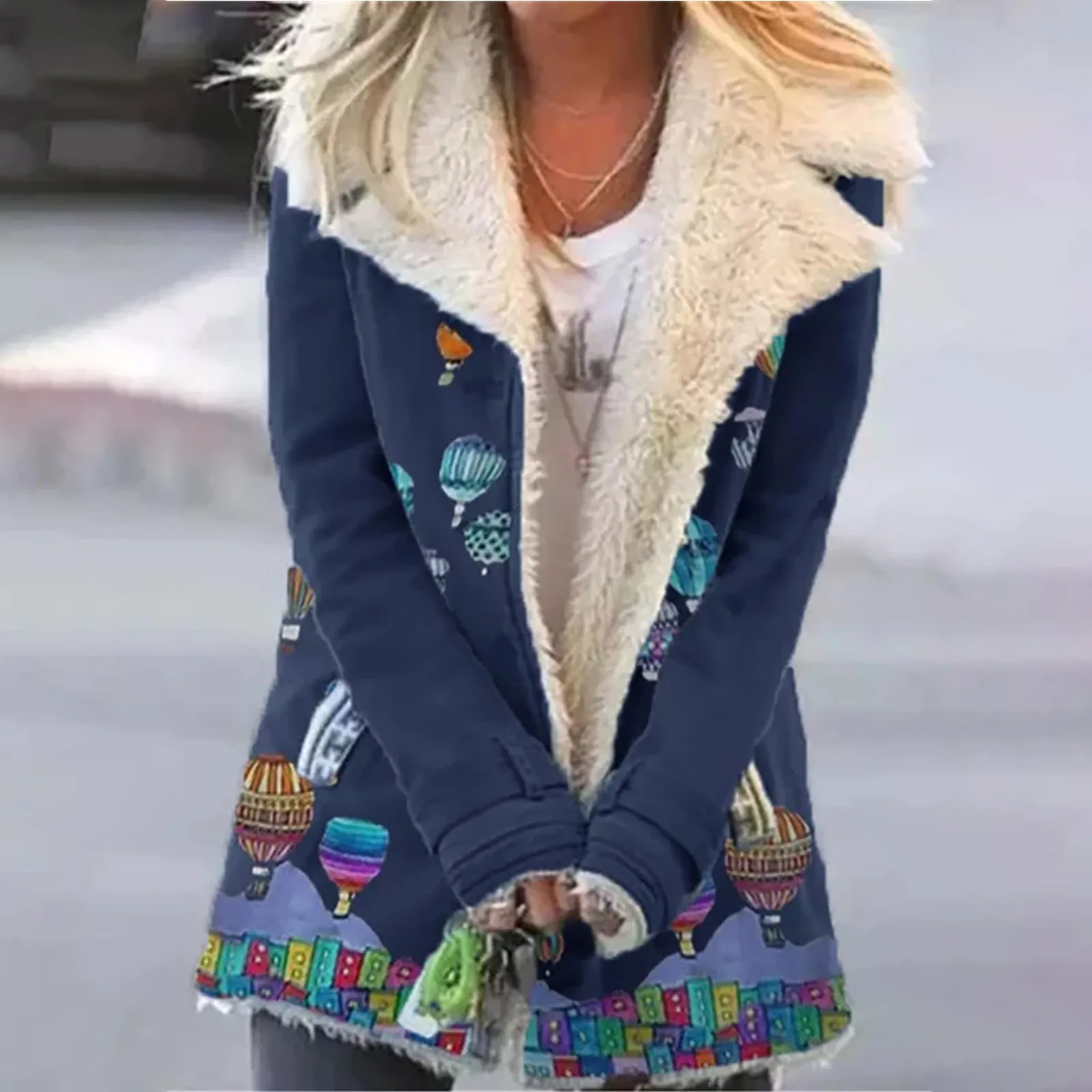 

Женская куртка с длинным рукавом, пальто с отложным воротником и мультяшным принтом, теплая верхняя одежда, Женская Осенняя куртка, 2021