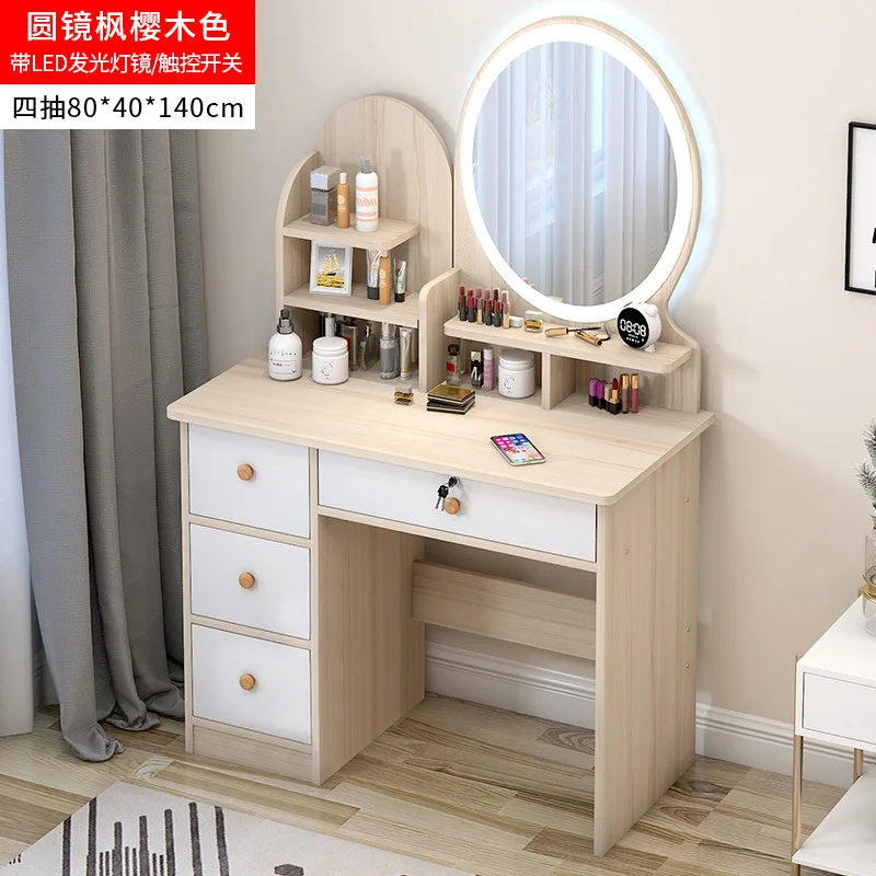 

80cm Simple Dresser Storage Cabinet Dressing Table Web Celebrity Light Mirror Nordic Dressing Table Bedroom Simple Economy