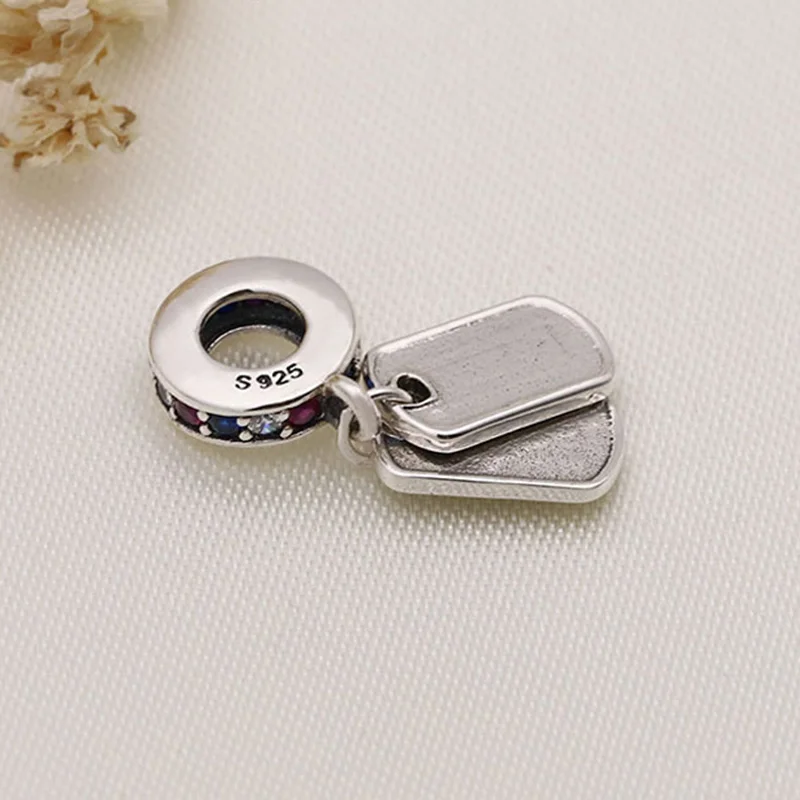 

Original 925 Sterling Silver Charm New Color Crystal Hero Dog Tag Pendant Fit Pandora Women Bracelet & Necklace Diy Jewelry