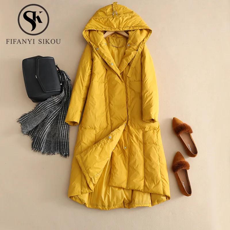 2019 зимняя длинная пуховая куртка Женская парка с капюшоном модное повседневное