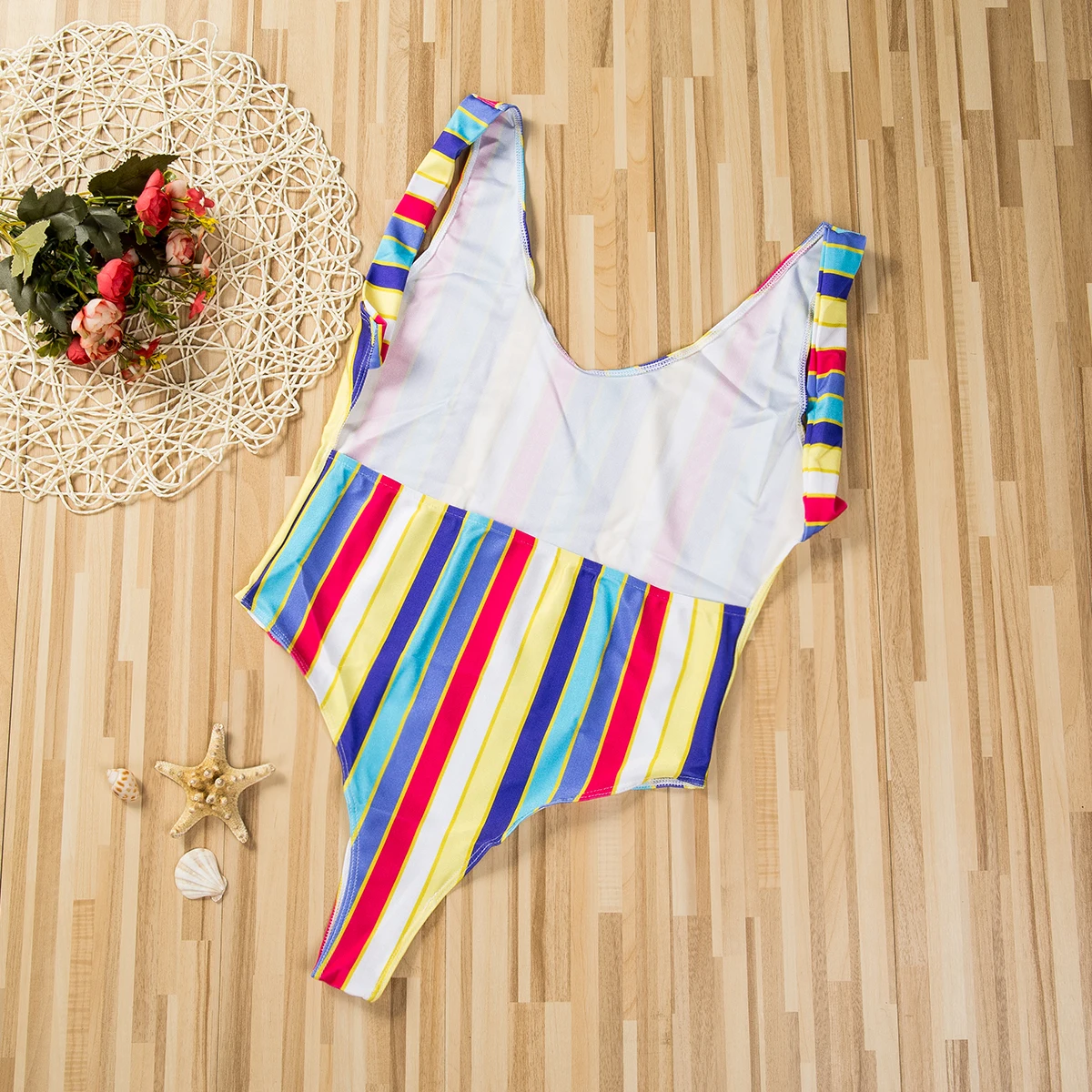 

Women Rainbow Striped Bikini Summer Padded Bodysuit Bathing Monokini