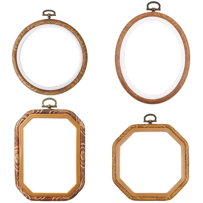 4Pcs Embroidery Hoops Imitated Wood Plastic Display Frame Cross Stitch Hoop Ring for Art Craft Sewing and Hanging