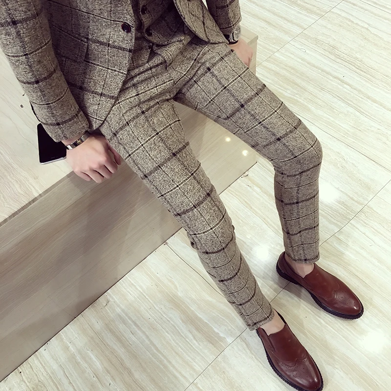 

Autumn Winter Mens Plaid Pants British Slim Fit Dress Pants Men Plus Size Pantalon Carreaux Homme Casual Formal Pants For Men