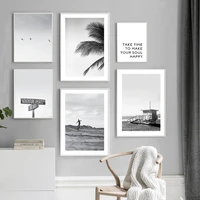 beach palm tree surf black white sea view wall art canvas painting nordic posters and prints wall pictures for living room decor