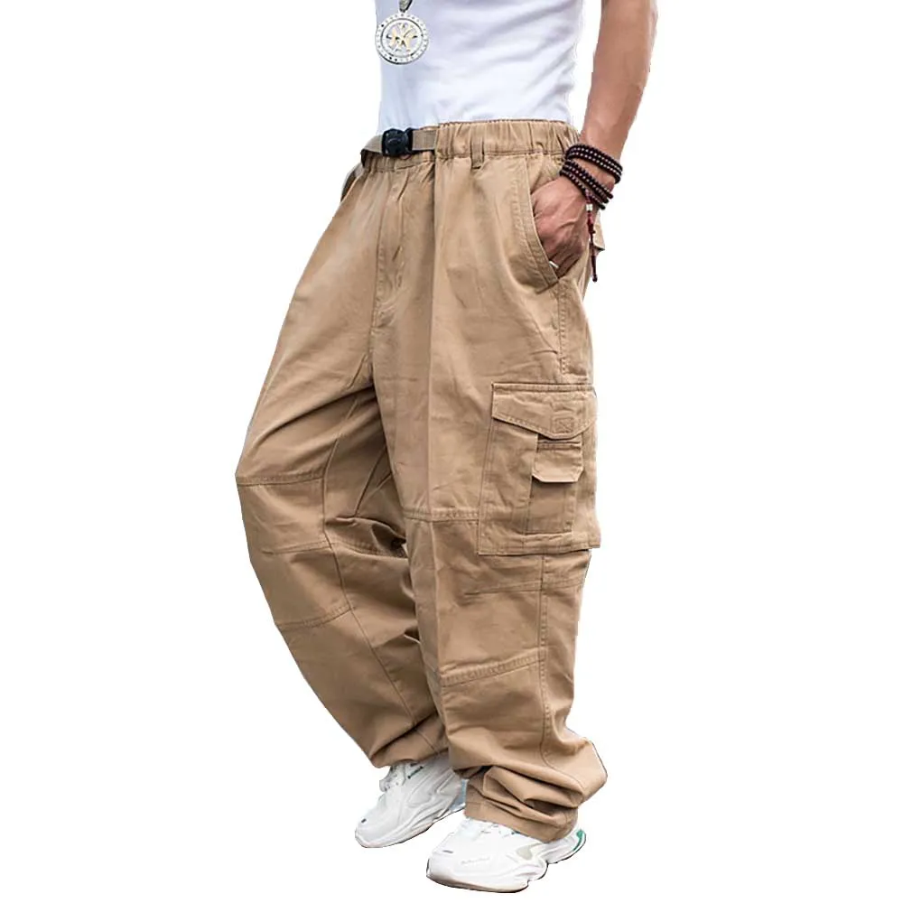Trendy Loose Baggy Cargo Pants Men Casual Hiphop Harem Cotton Straight Trousers Wide Leg Plus Size Streetwear Clothing