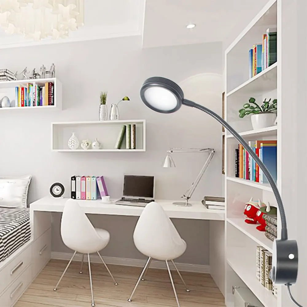 

Flexible Arm LED Hose Wall Mount Book Light 3W US EU UK Cord Plug Night Light Family Hotel Bedside Reading Lamp Study bedroom