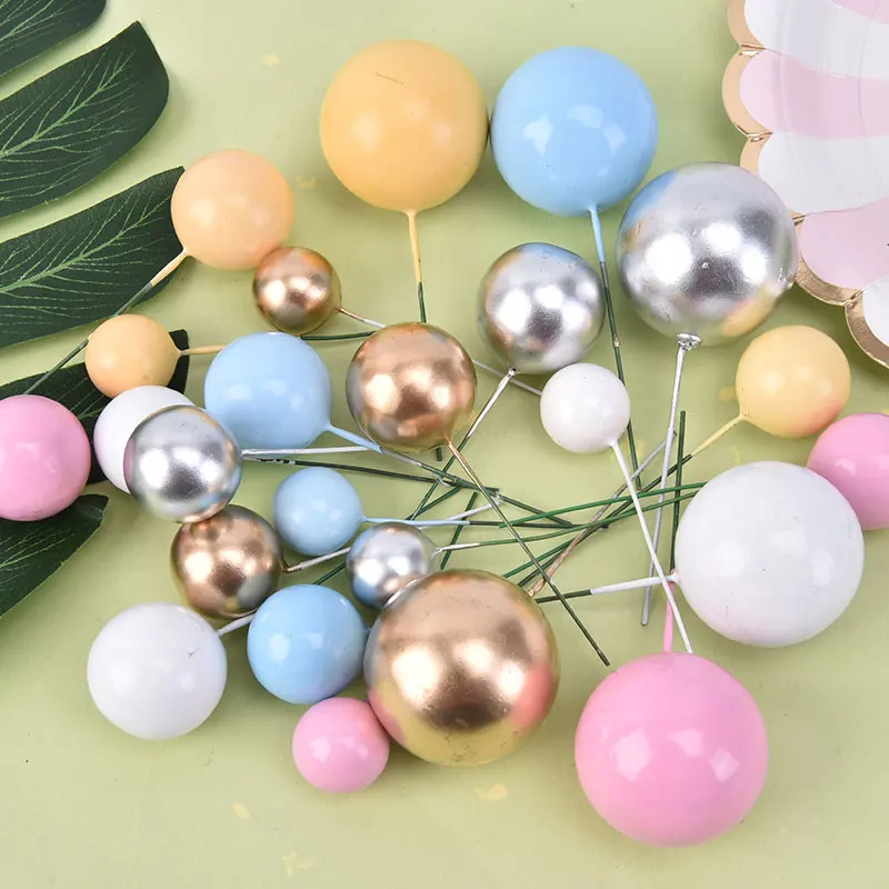 

20PCS Birthday Party Golden Ball Cake Decoration Cake Topper Creative Fruit Dessert Decor Insert Card For Birthday Party