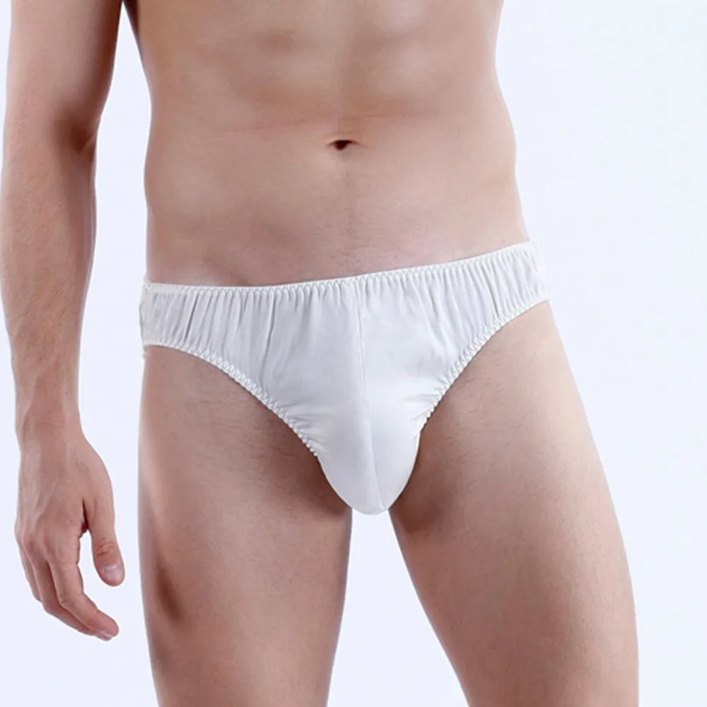 

Men Solid Color 100% Silk Briefs Lingerie Knickers Panties Breathable Underpants Silk Men's Stitching High-end Material