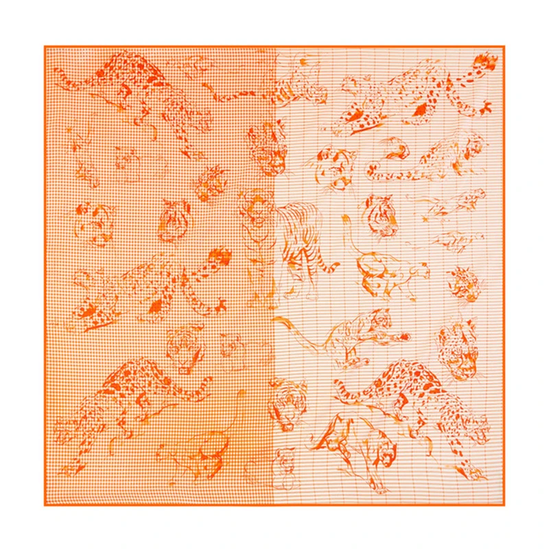

90cm Leopard Tiger Twill Silk Square Scarf Shawl Women Luxury Brand Hijab Scarf Bandana Handmade Curled Foulard Head Scarves