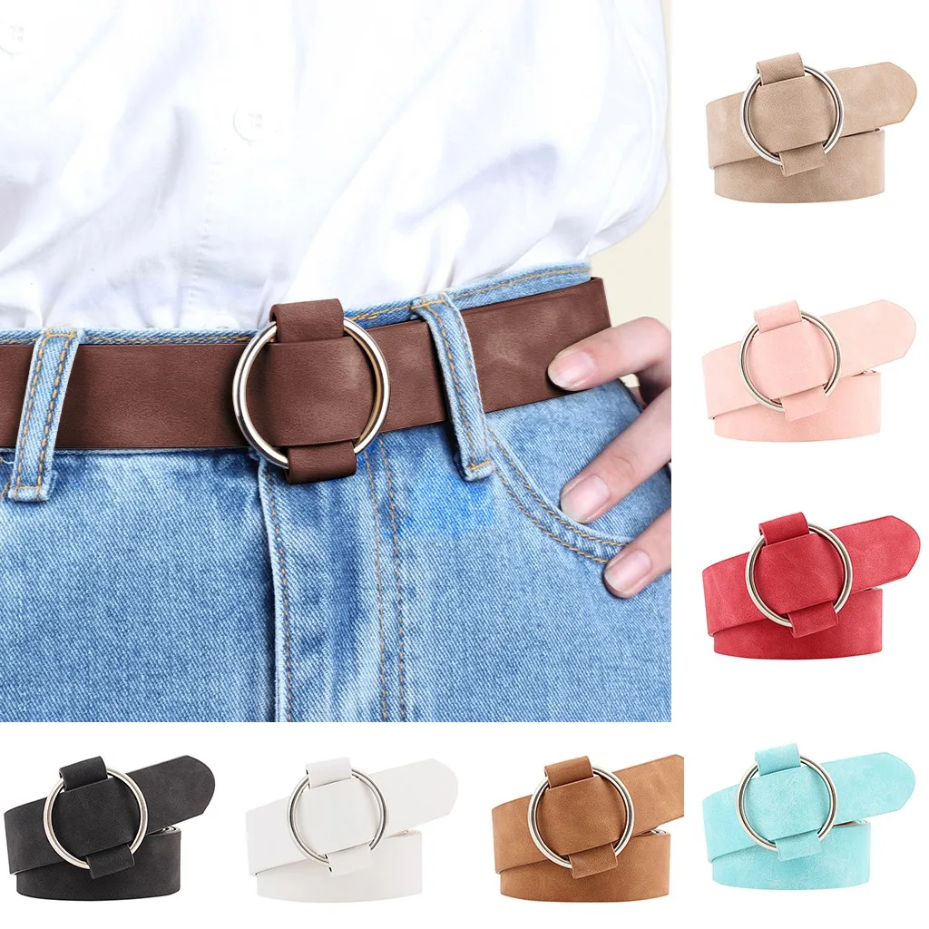 Новый женский кожаный ремень с круглой пряжкой женские джинсы для отдыха без