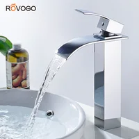 ROVOGO Tall Vessel Sink Faucet, Bathroom Waterfall Faucet Single Hole Single Handle Lavatory Bath Vanity Faucet (Chrome)