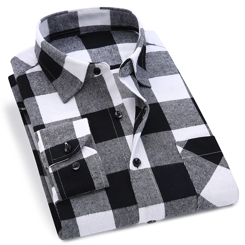 

Men's Flannel Plaid Shirt 100% Cotton 2019 Spring and Autumn Casual Long-sleeved Shirt Soft and Comfortable Slim Style Top