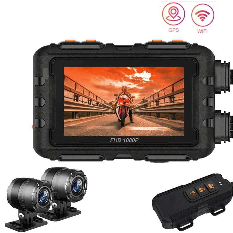 Видеорегистратор для мотоцикла 2 камеры HD 1080P WiFi угол обзора 140 °