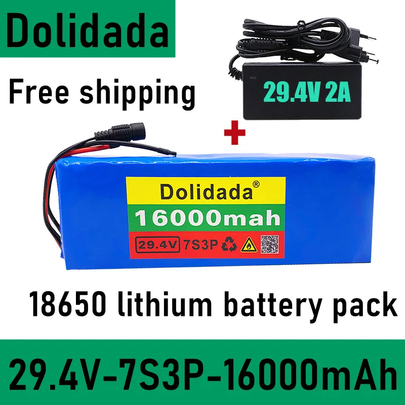 

24V Battery 7S3P 29.4V 16Ah Li-ion Battery Pack with 20A Balanced BMS for Electric Bicycle Scooter Power Wheelchair +2A Charger