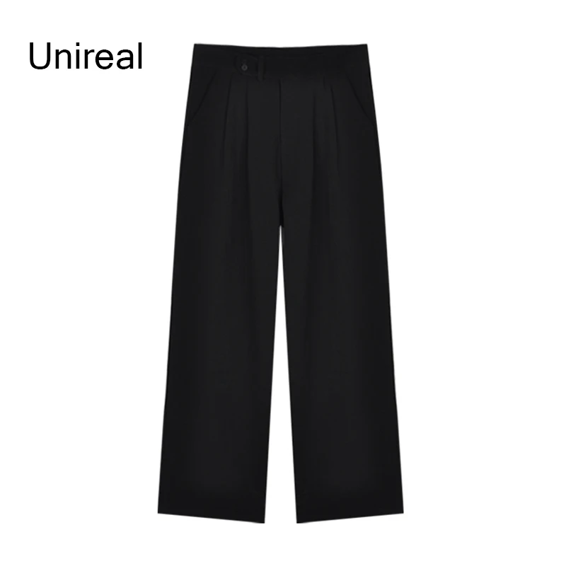 

Unireal 2021 Spring New Women Wide Leg Pants High Waist Casual Trousers Streetwear Fashion Suit Pants