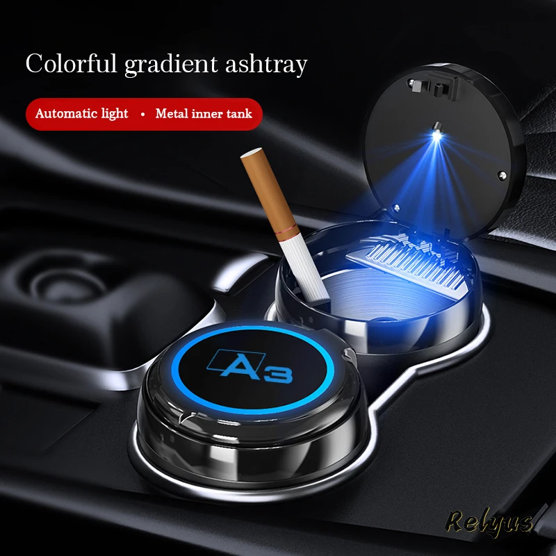 

Luminous Car Logo Blu-ray Led Ashtray With Colorful Atmosphere Light For Audi A3 8P 8V Sportback Auto Accessories