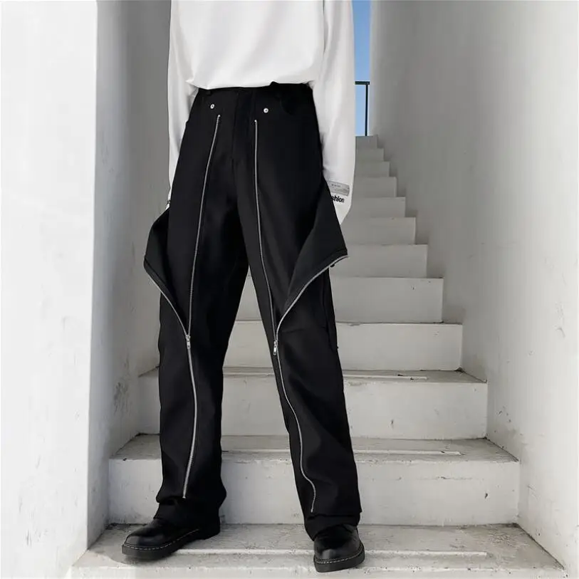 2021 Autumn Fashion Trousers Man Design Multi-level Fake Two-piece Detachable Zipper Piece Cool Pants Men's Sweatpants w2266
