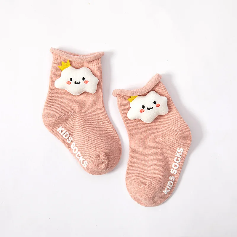 Calcetines antideslizantes de algod&oacute;n puro para ni&ntilde;os y ni&ntilde;as, medias con dibujos de mu&ntilde;ecas, boca suelta-5