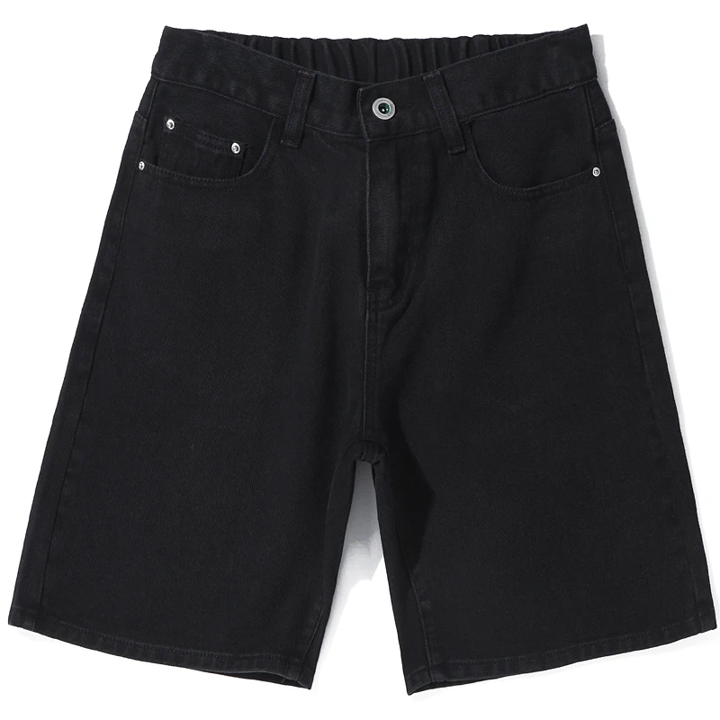 

Summer Knee length Denim pants 100% Cotton Solid jeans Shorts Men High Quality Casual black/white mid Waist Men Shorts