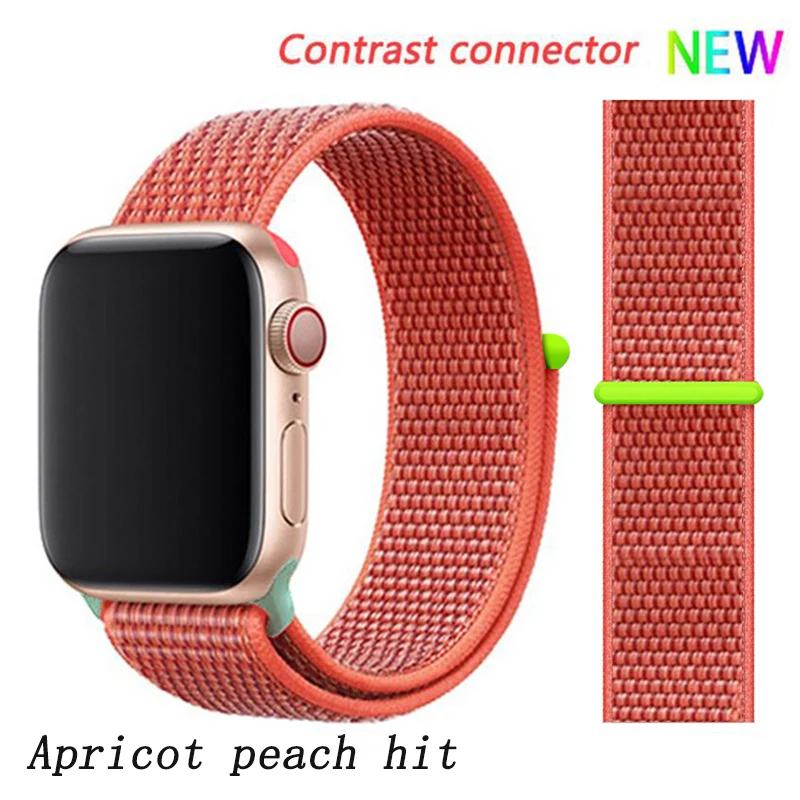 Нейлоновый ремешок для apple watch группа 4/5 44 мм/40 мм, correa apple watch 3 42 мм/38 мм iwatch серии 5/4/3/2 разноцветный коннектор ремешок для часов - Цвет ремешка: Apricot peach 7 hit