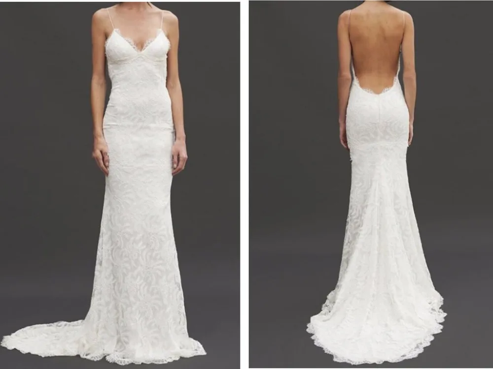 

2018 Sexy Backless Mermaid vestido de noiva Lace Spaghetti Garden Beach Sheer Summer Bridal Gown mother of the bride dresses