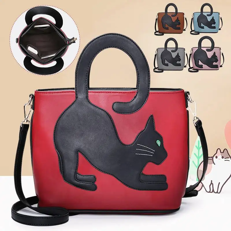 

Brenice Women Cat Pattern Handbag Crossbody Bag Lady's Cat Tail Patterned Bag PU Leather Shoulder Messenger Bag Zipper Briefcase