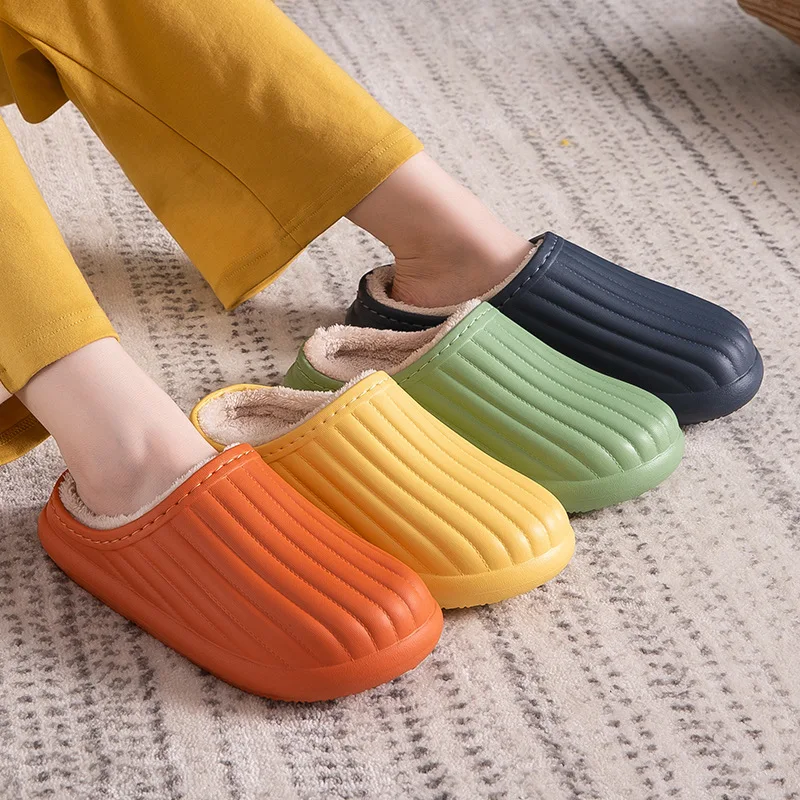 

Women EVA Slippers 2020 Waterproof Winter Cotton Slippers Winter Warm Clogs Women Suede Plush House Shoes Lovers Cotton Memory