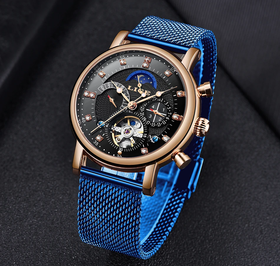 Бренд lige Tourbillon модные часы в деловом стиле автоматические механические часы мужские повседневные Водонепроницаемые кожаные часы Relogio Masculino