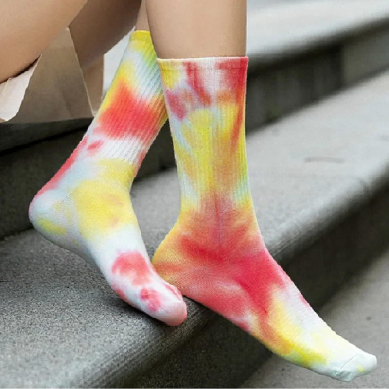 

10 Pairs Per Set Tie Dyed Tube Multi Color Cotton Socks Basketball Men's and Women's Fashion skateboard hosiery Pack