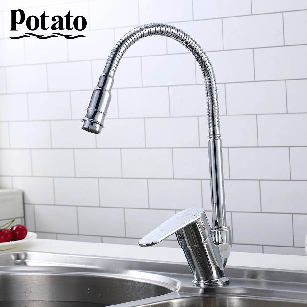 Potato Kitchen Faucet Chrome Cold And Hot Water Kitchen Sink Tap Washing Machine 360 Degree Rotation For Kitchen  p5831