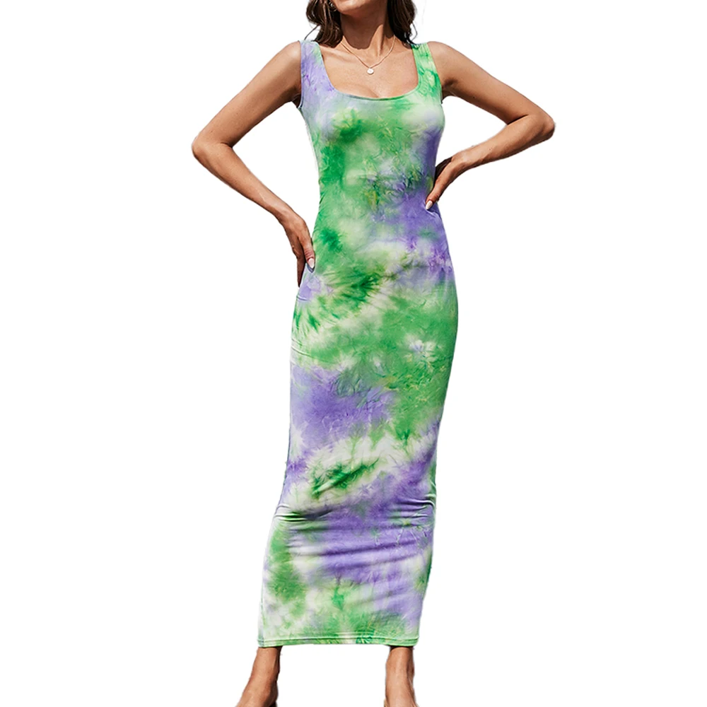 

2021 летнее сексуальное женское платье без рукавов с галстуком-краской, покрывающее бедра, женское летнее пляжное облегающее платье с низким ...