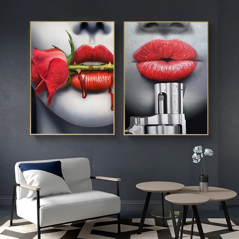 

Sexy Bleeding Lips Canvas Paintings On the Wall Art Posters And Prints Bloody Rose Modern Art Canvas Pictures For Living Room