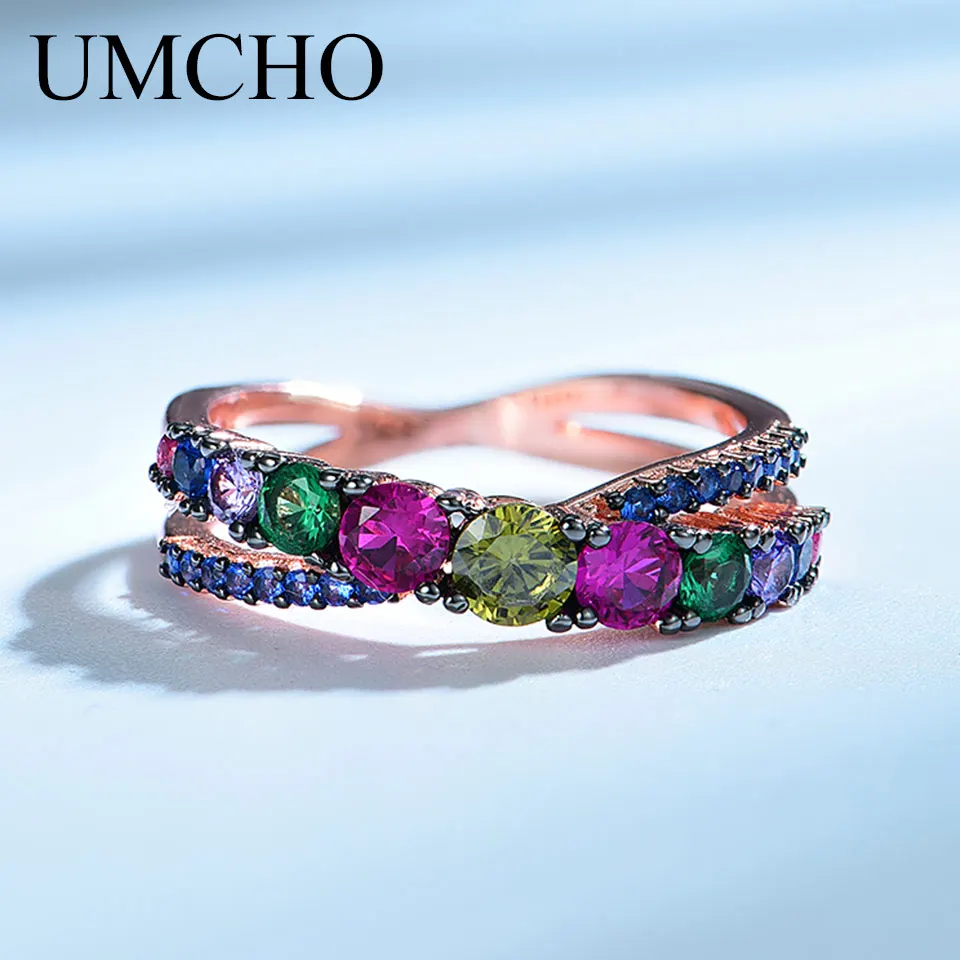 

UMCHO Colorful Gemstone Rings Emerald Citrine Ruby 925 Sterling Silver Rings For Women Wedding Party Gift Fine Jewelry