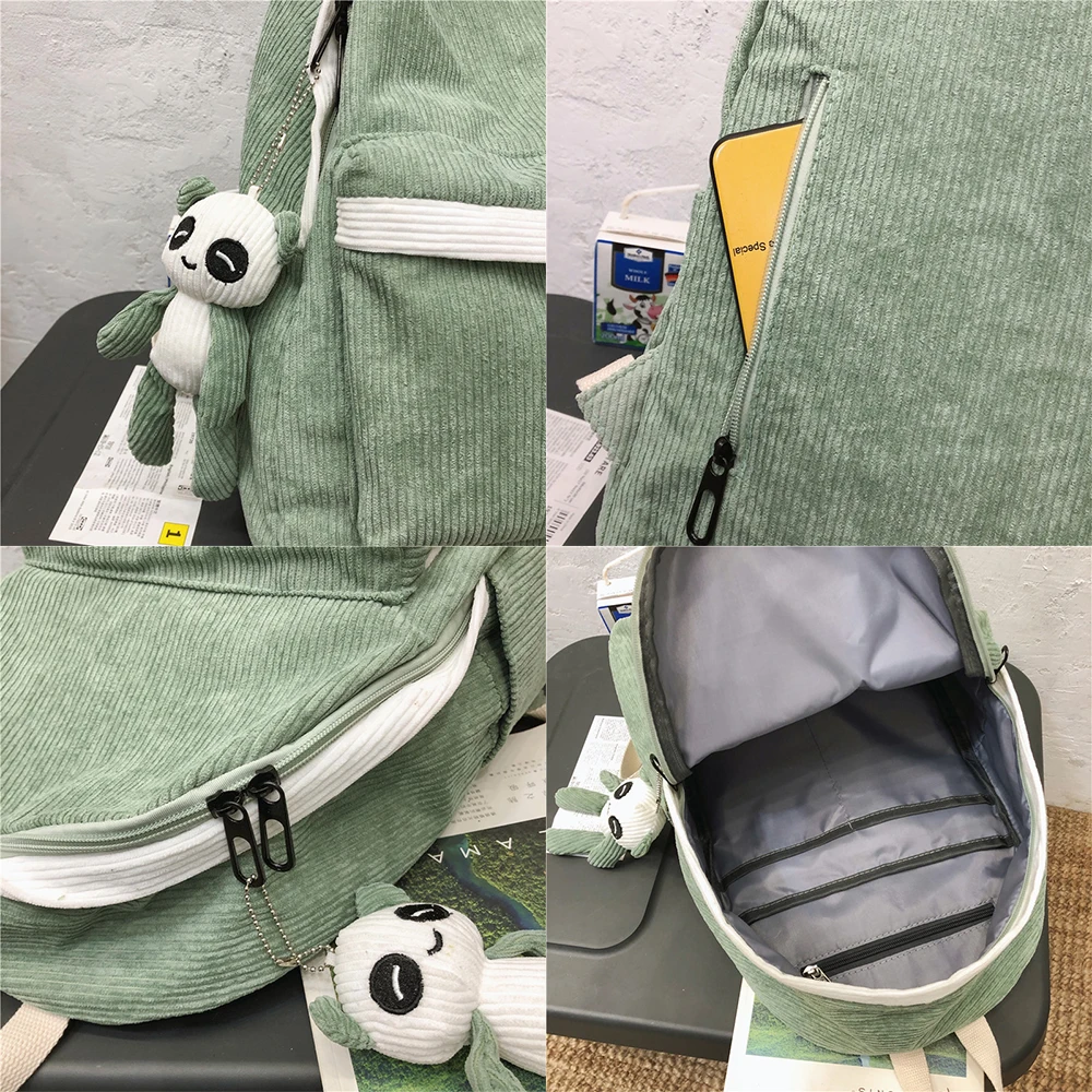 

Student Stripe Corduroy Backpack Cute Women School Bag Teenage Girl Harajuku Backpack Kawaii Female Fashion Bag Book Lady Luxury