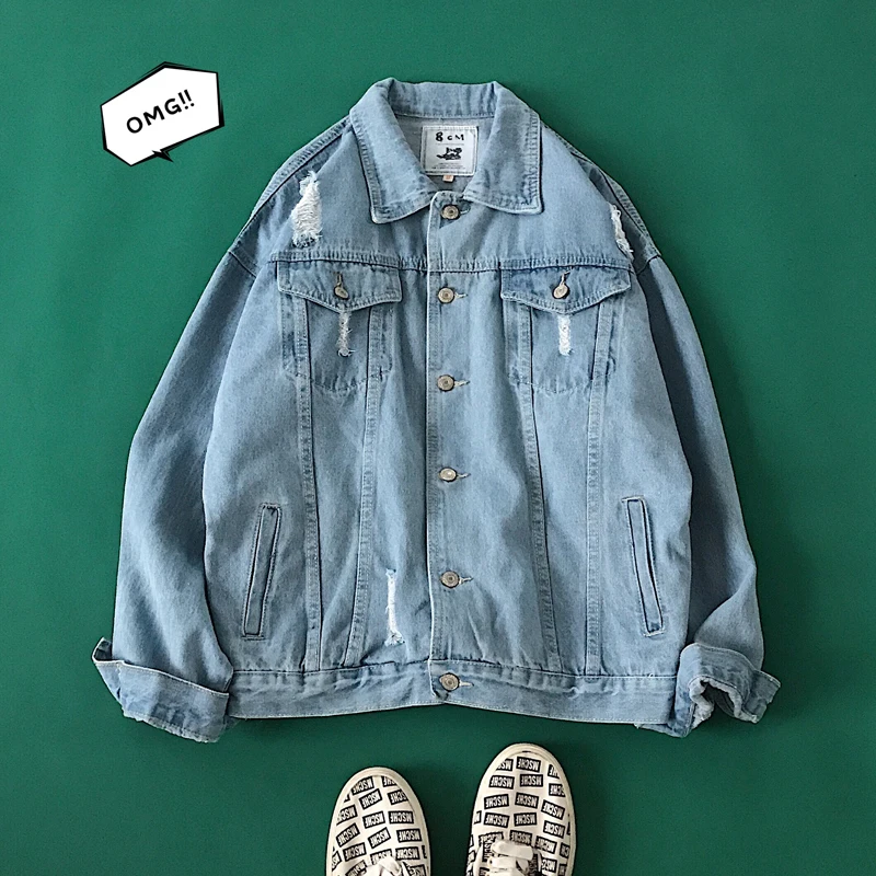 

Autumn and winter new students original Korean version of the personality hole loose loose tide denim jacket men's jacket