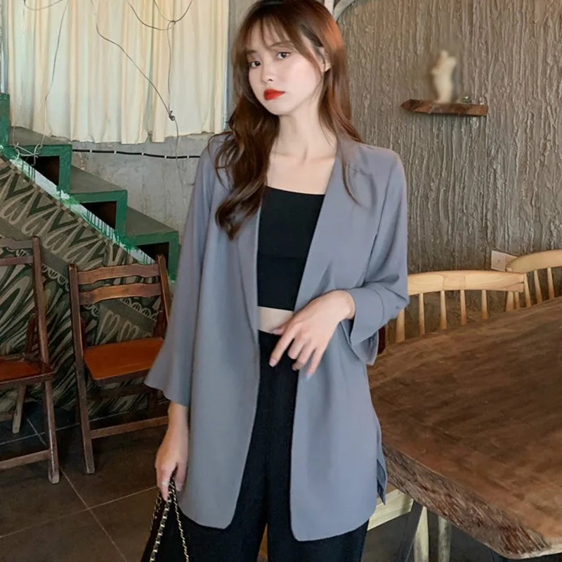 

Women Blazer Coat Women Korean Style Solid V Neck Loose Work Suit Coats Office Lady Solid Color Blazers Outfit