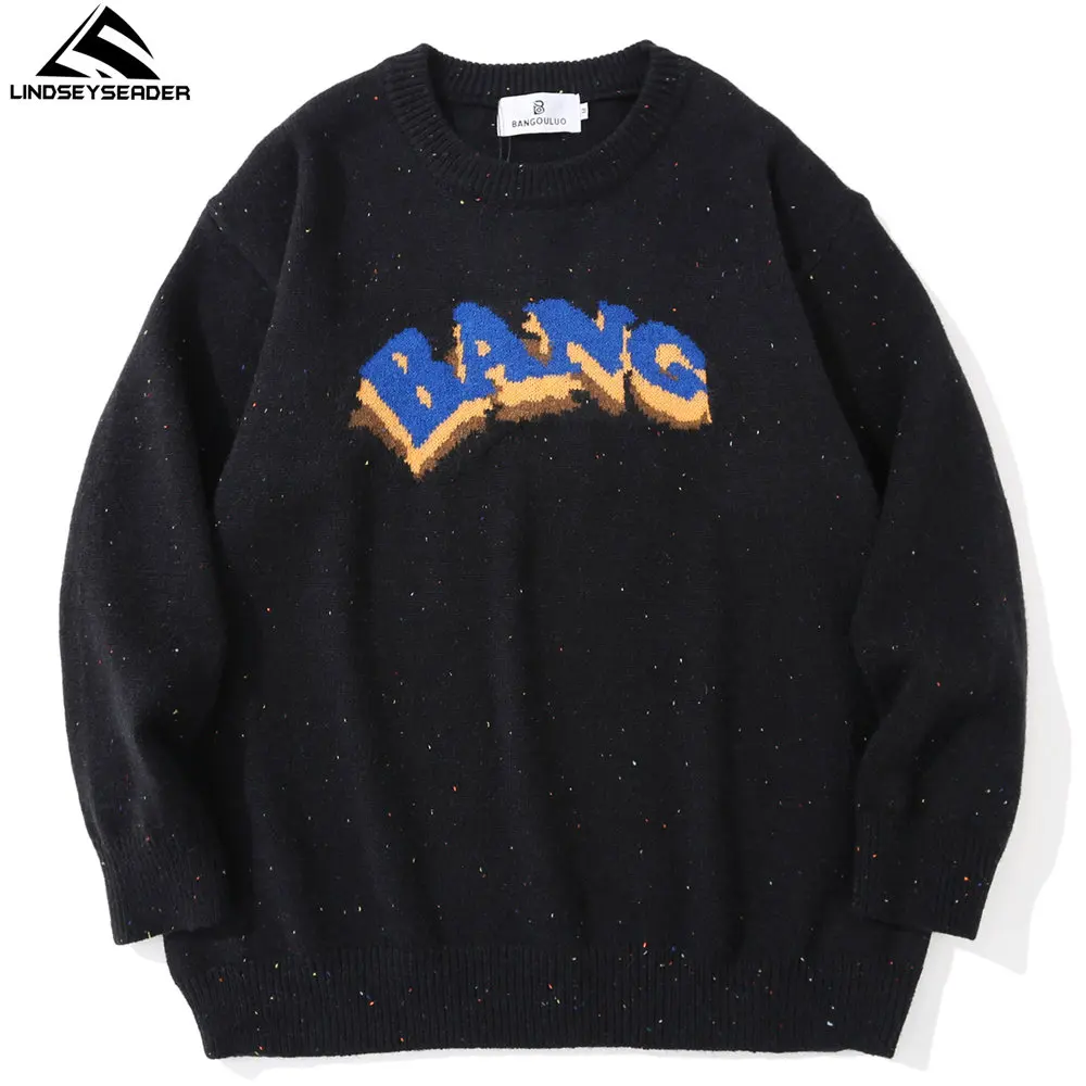 

Мужской пуловер с вышивкой и надписью, Трикотажный Свитер оверсайз в стиле Харадзюку, одежда для улицы, 2021