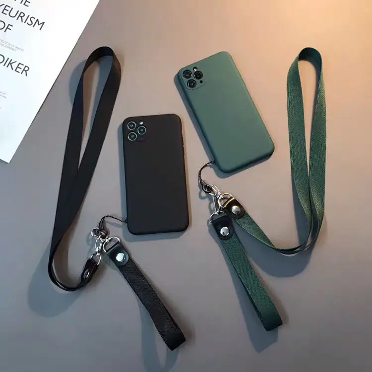 

Simple pure color for Apple phone case 12mini for iphone12promax protective shell lanyard suitable for silicone